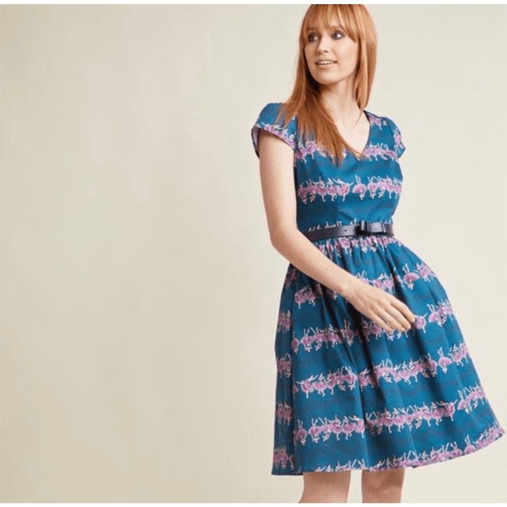 ModCloth Frondescent Fete Ballerina A-Line Fit & Flare Cap Sleeve Dress Sz S